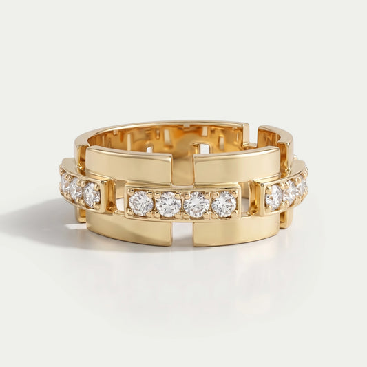 Yellow Gold Round Cut Lab Diamond Wedding Band 