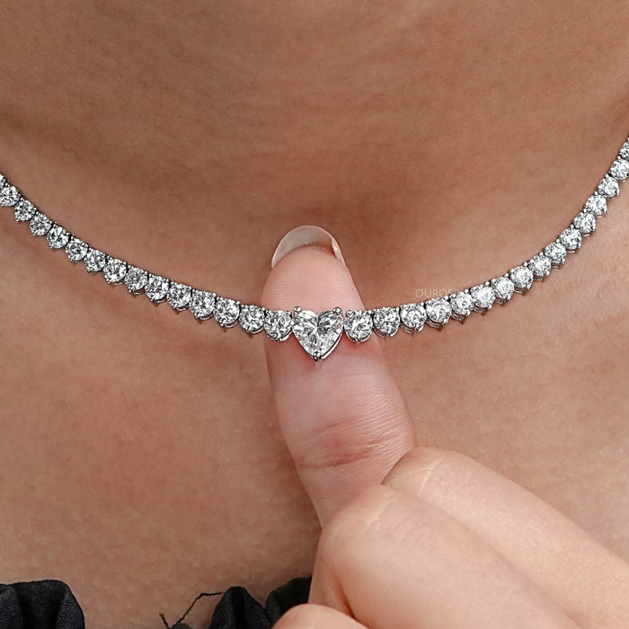 Heart And Round Lab Diamond Tennis Necklace 