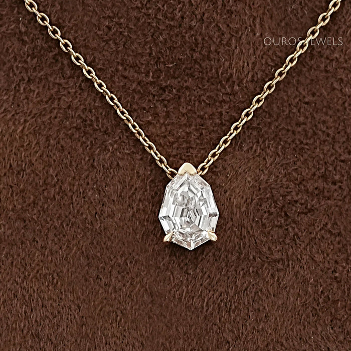 Step Cut Pear Solitaire Diamond Pendant