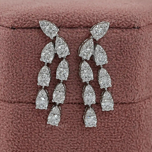 Round Cut Lab Diamond Curved Dangle Earring