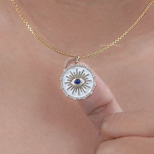 Antique Round Diamond Evil Eye Pendant Necklaces