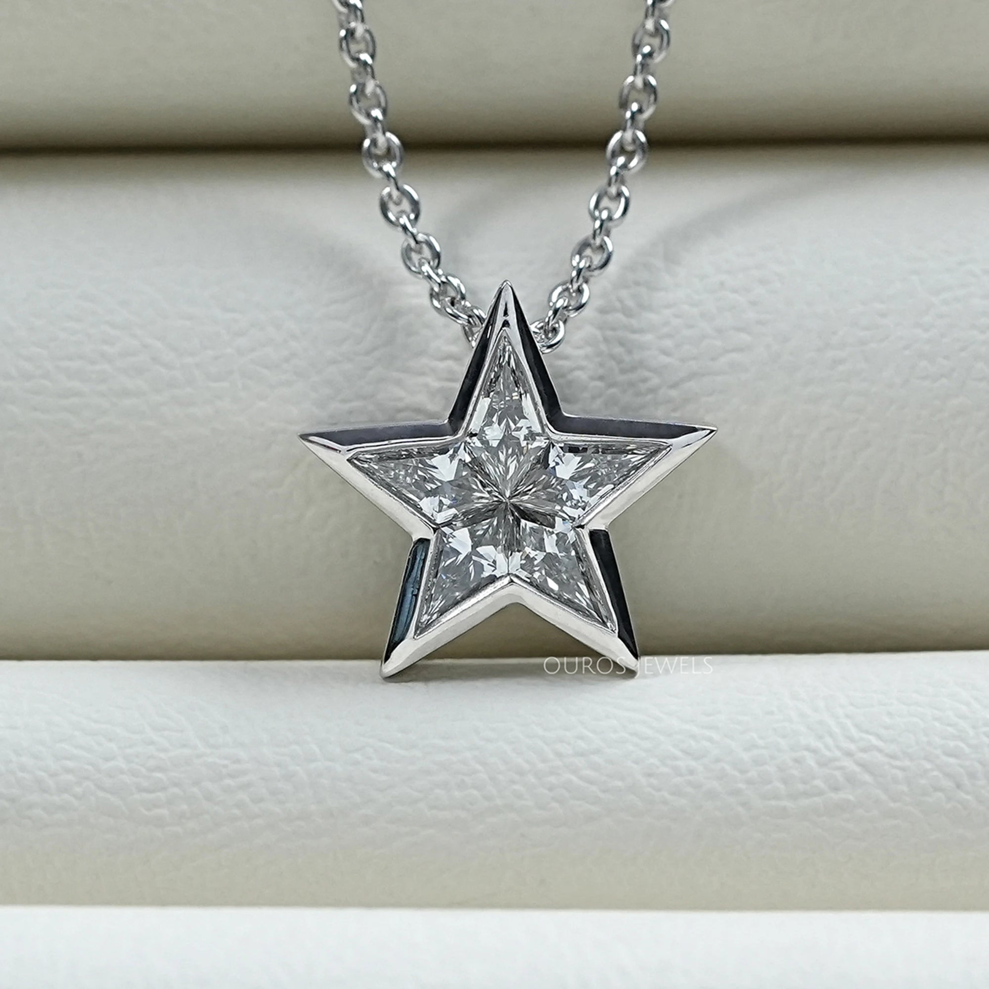 Pie Cut Diamond Star Shape Pendant Necklaces