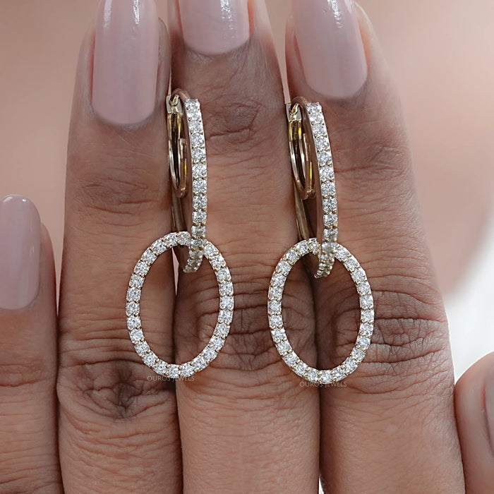 Double Link Open Circle Round Diamond Hoop Earring 