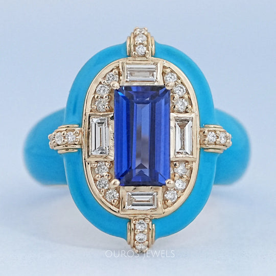 Sapphire Baguette With Enamel Cocktail Ring 