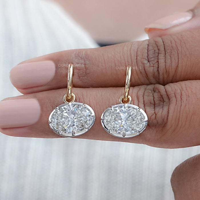 East West Oval Lab Diamond C Hook Earrings