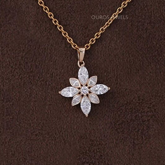 Marquise Cut Bezel Set Cluster Diamond Pendant Necklaces
