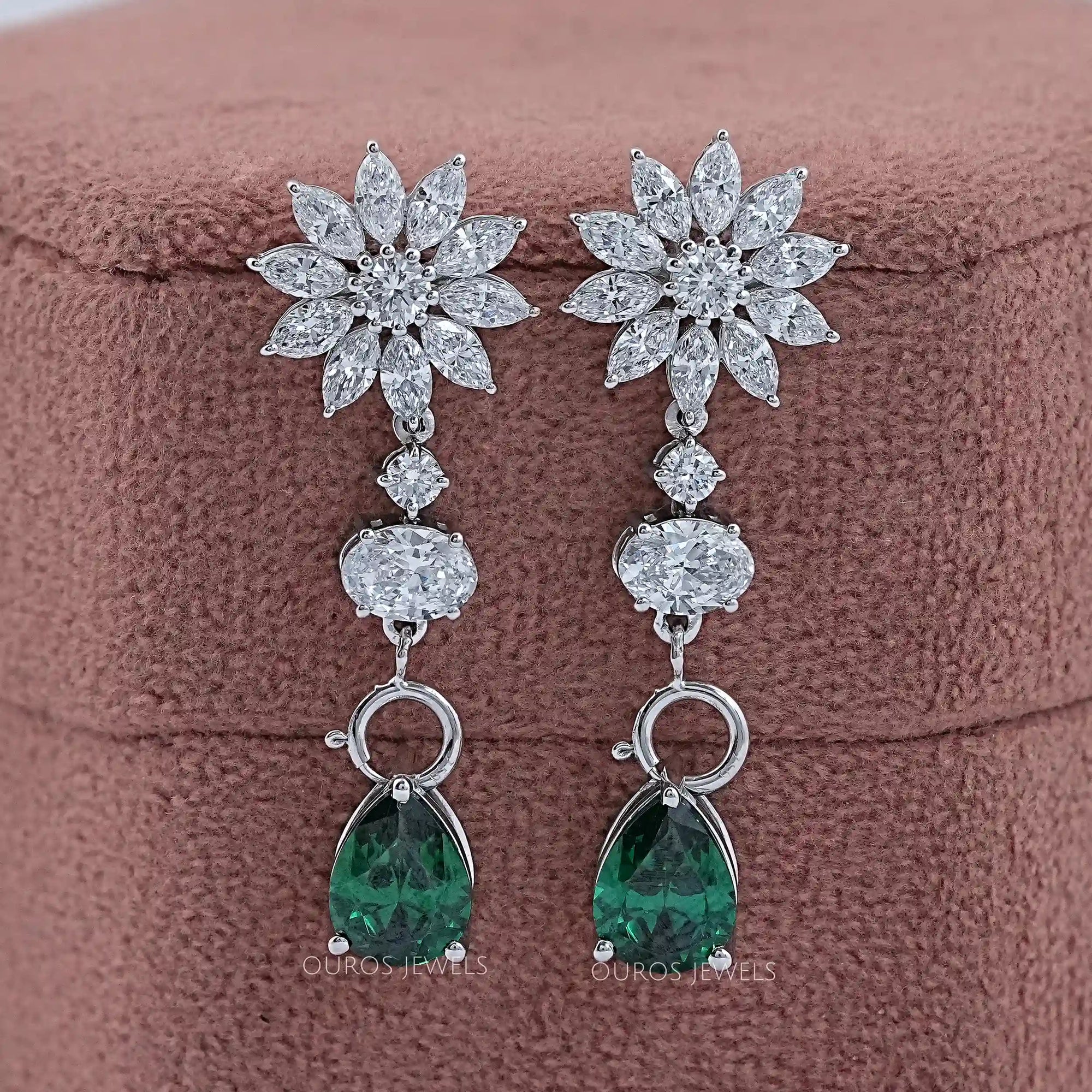 Drop Earring With Pear And Marquise Shape Diamond Earrings