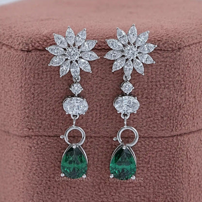 Drop Earring With Pear And Marquise Shape Diamond Earrings