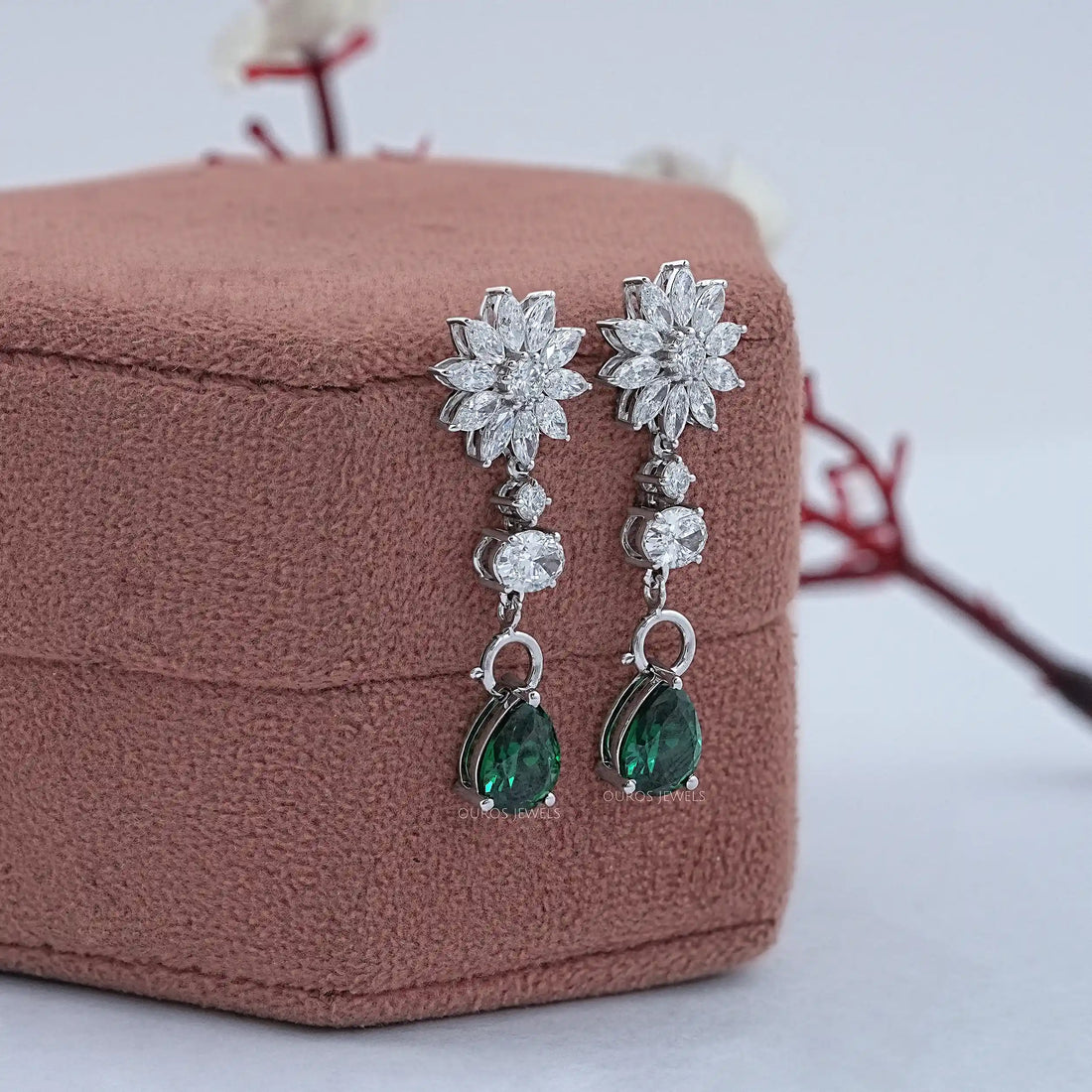 Drop Earring With Pear And Marquise Shape Diamond Earrings