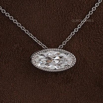 East West Old Mine Moval Lab Diamond Solitaire Pendant Necklaces