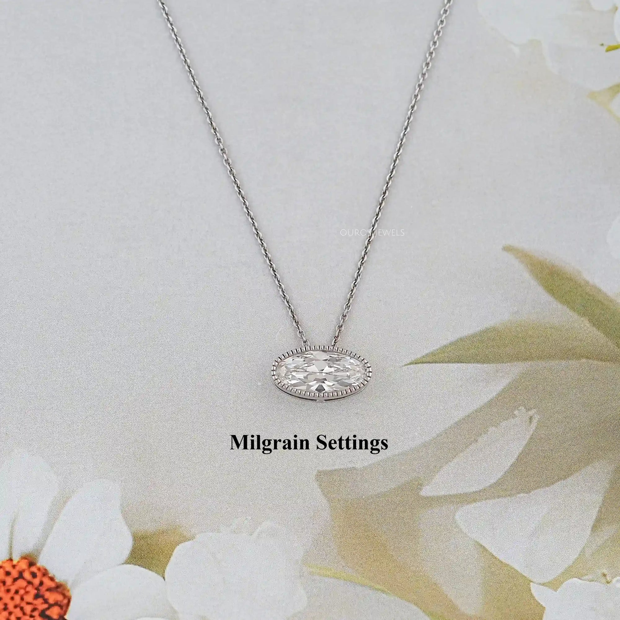 East West Old Mine Moval Lab Diamond Solitaire Pendant Necklaces