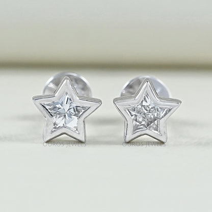 Bezel Set Star Cut Lab Diamond Stud Earring