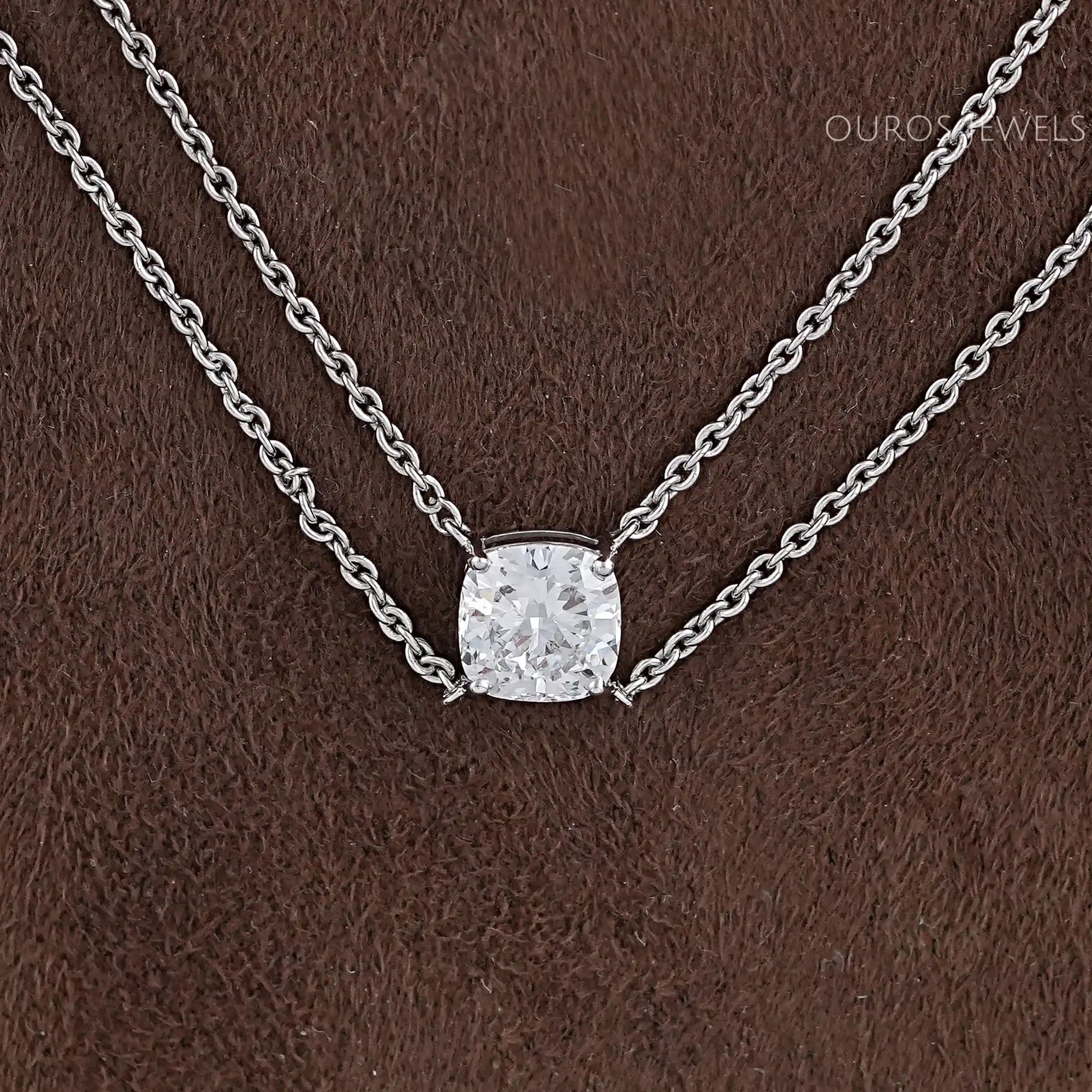 Cushion Cut Lab Diamond Dual Layer Chain Necklace for Women Necklaces