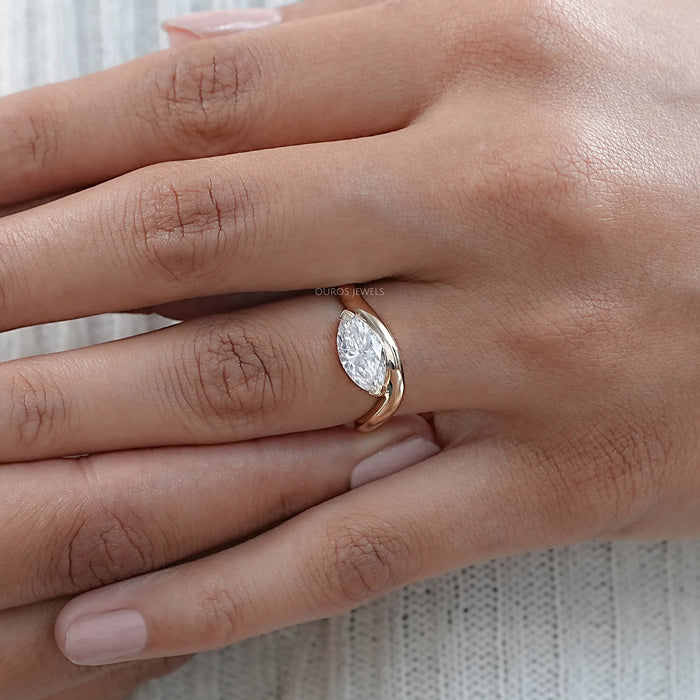 Marquise Cut Lab Wave Diamond Ring in Yellow Gold
