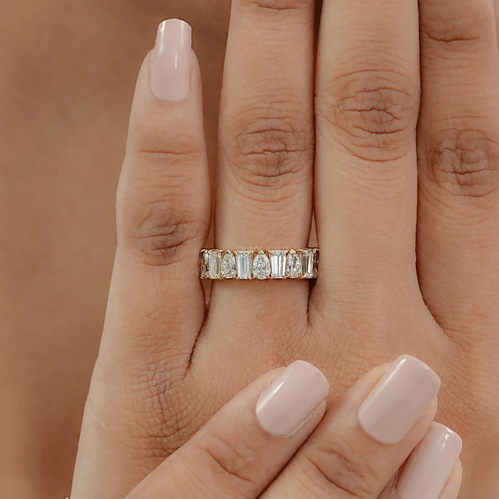Tapered Baguette and Pear Diamond Half Eternity Wedding Band 