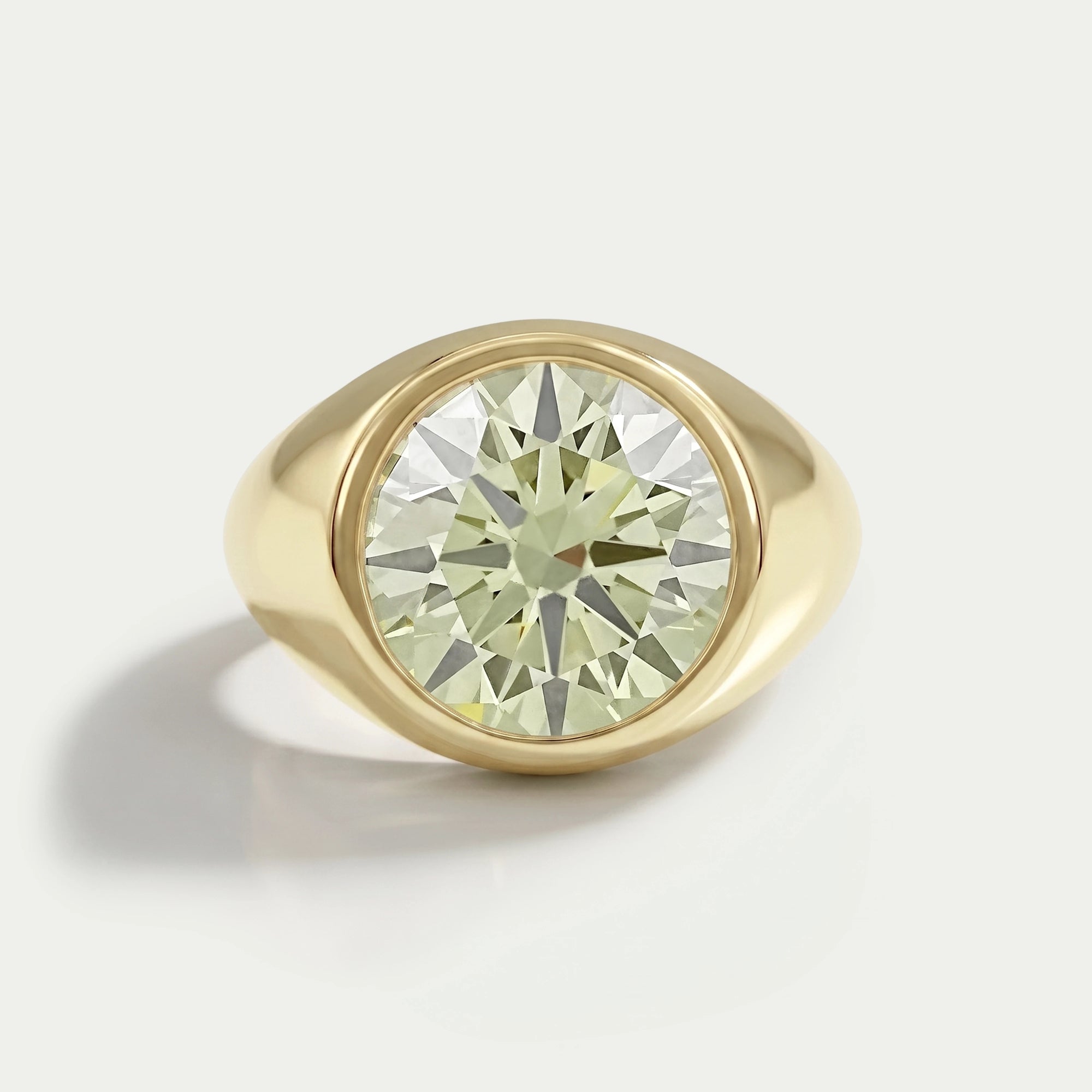 Fancy Yellow Round Diamond Bezel Set Signet Ring