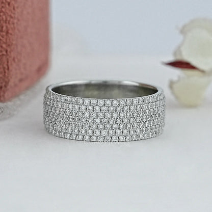 Round Diamond Pave Set Eternity Men's Wedding Band Ring