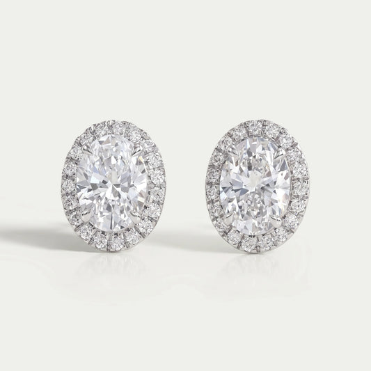 Oval Lab Diamond Halo Stud Earrings 