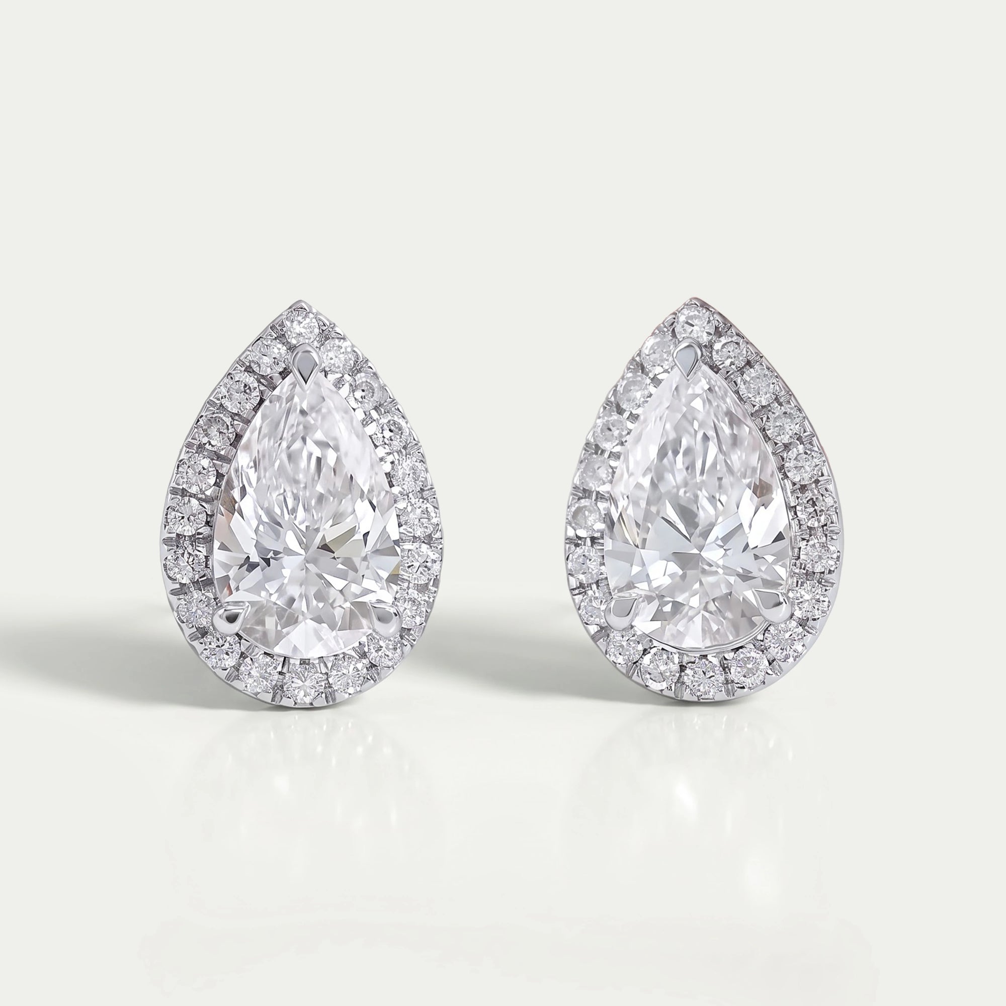 Pear Lab Grown Diamond Halo Stud Earrings 