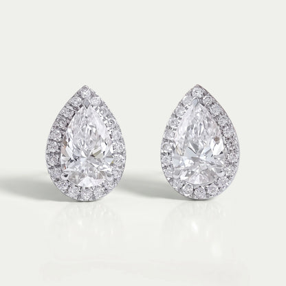 Pear Lab Grown Diamond Halo Stud Earrings 