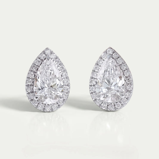 Pear Lab Grown Diamond Halo Stud Earrings 