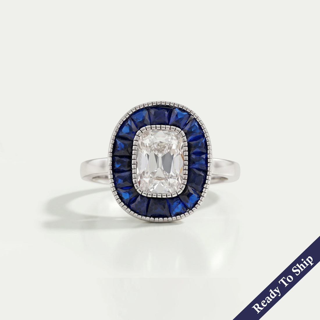 Old Mine Cushion Cut Halo Gemstone Engagement Ring Rings