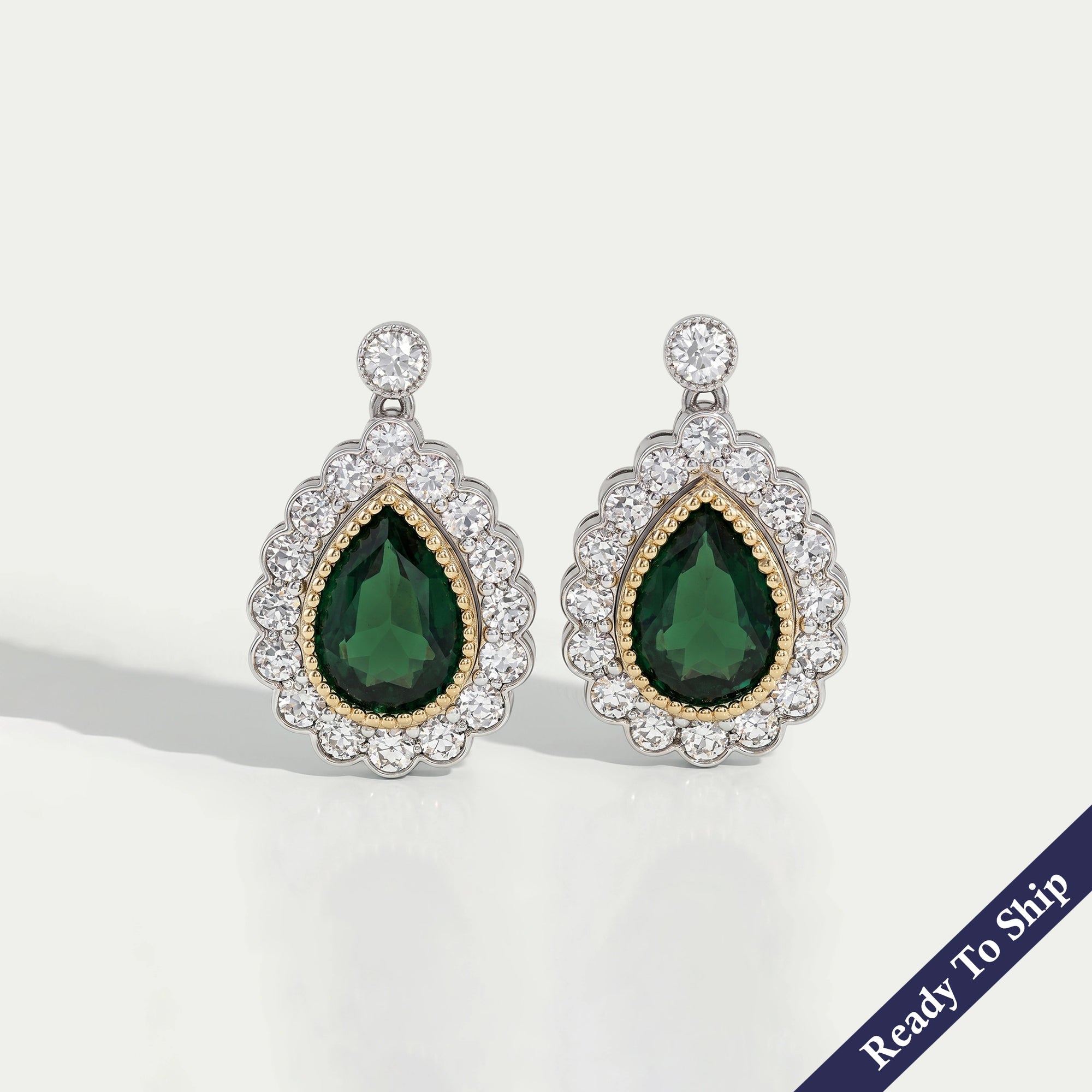 Green Pear Gemstone And Lab Diamond Halo Drop Earrings Earrings
