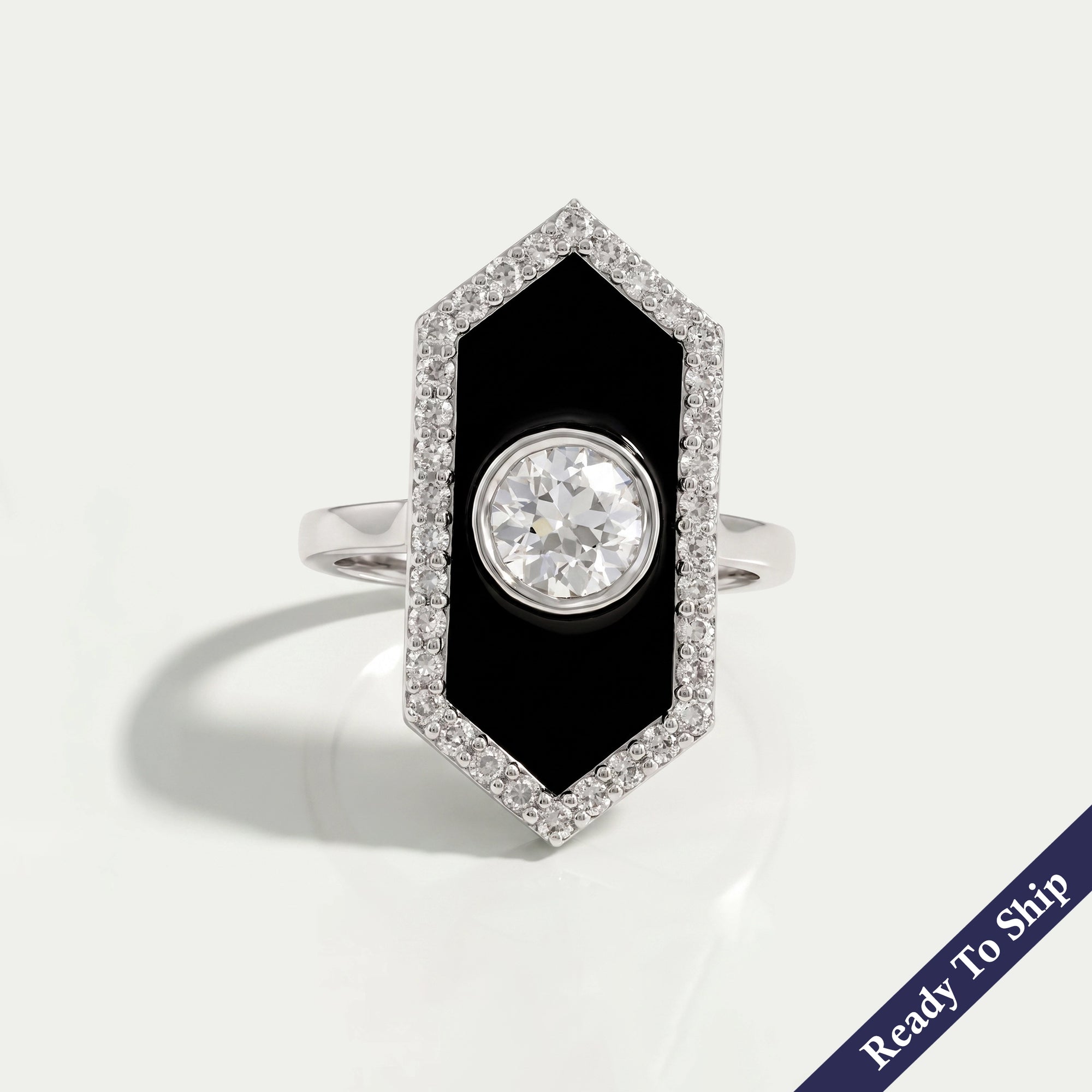 OEC Round Diamond Halo Black Enamel Ring Rings