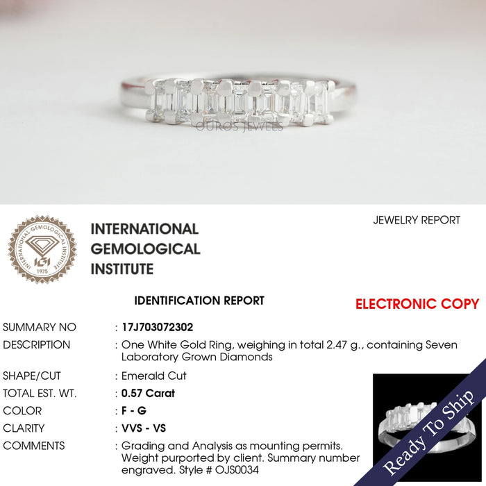 Seven  Stone Emerald Cut Lab Grown Diamond Wedding Band