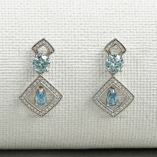 Blue Round With Pear Diamond Drop Earrings Earrings
