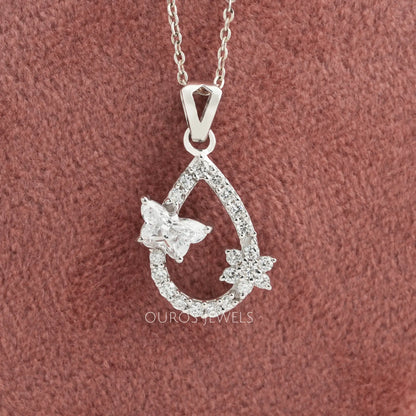 Open Pear Shaped Butterfly And Round Cut Pendant