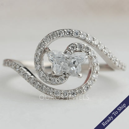 Round Bypass Setting Butterfly Cut Lab Grown Diamond Ring