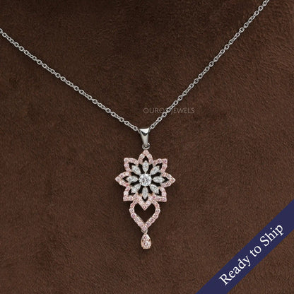 Round Cut Lab Grown Diamond Flower Pendant