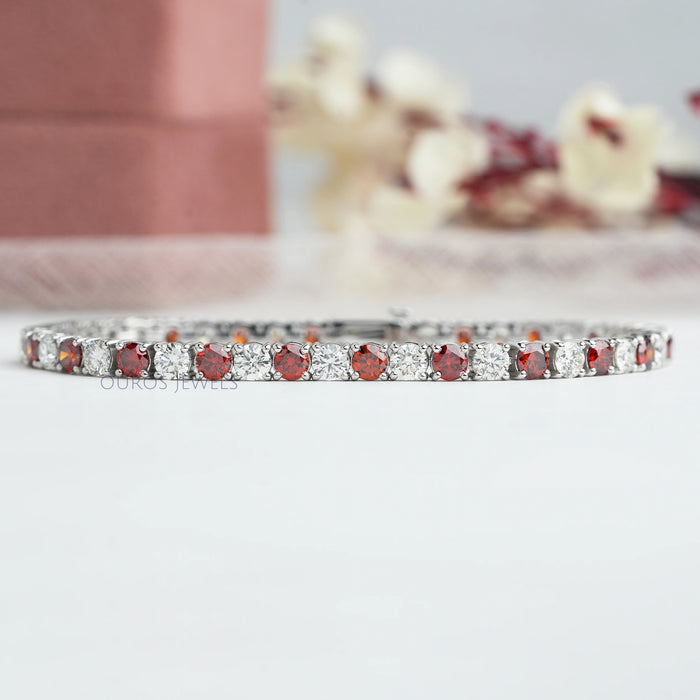 Fancy Colored Round Diamond Tennis Bracelet