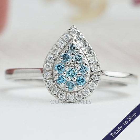 Pear Shape Round Cluster Diamond Halo Engagement Ring