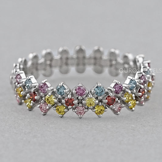 Fancy Color Round Cut Half Wedding Band