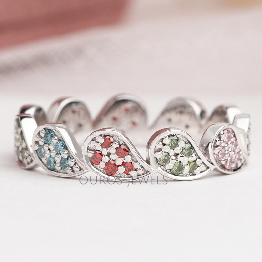 Round Cut Lab Grown Diamond Rainbow Wedding Band