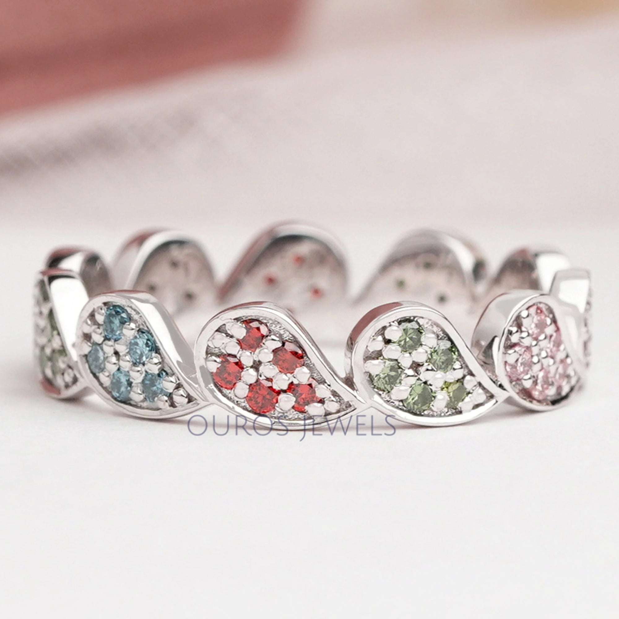 Round Cut Lab Grown Diamond Rainbow Wedding Band