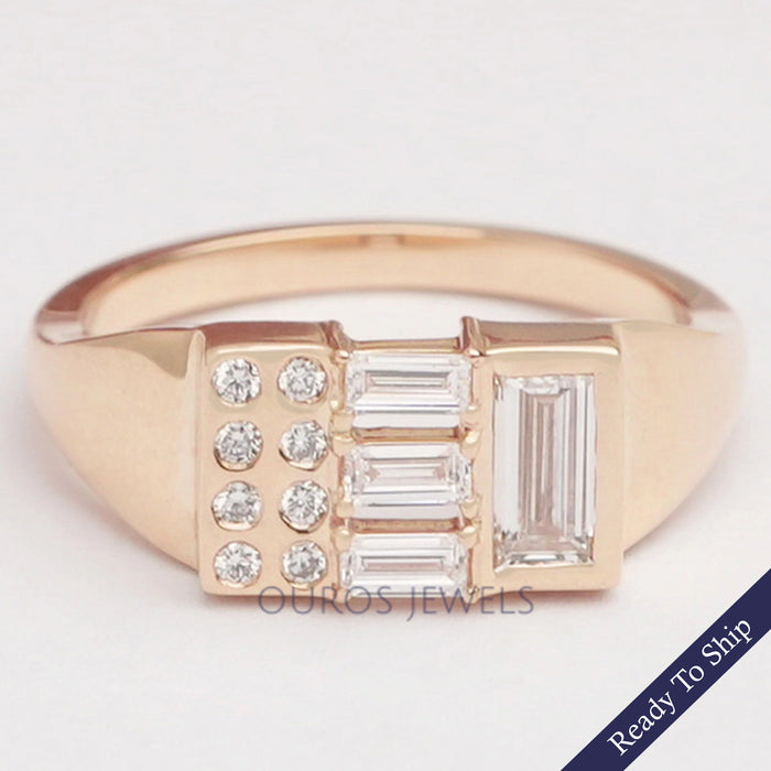 Baguette And  Round Cut Lab Grown  Diamond Wedding Ring