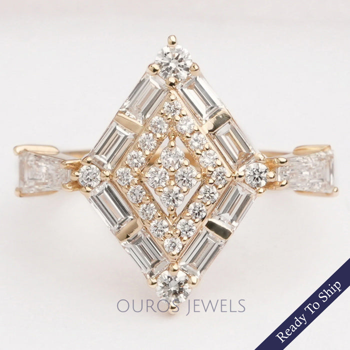 Kite Shape Double Halo Engagement Ring