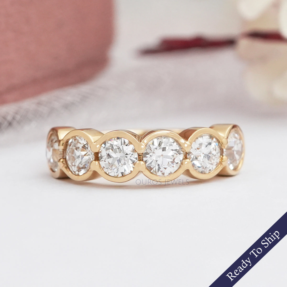 OEC Round Cut Lab Diamond Half Eternity & Half Bezel Set Band — Ouros ...