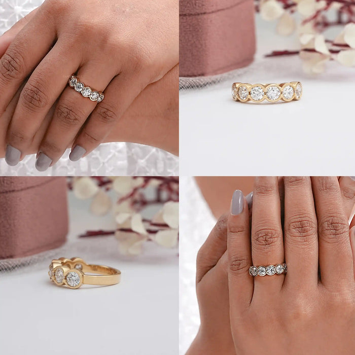 OEC Round Cut Lab Diamond Half Eternity & Half Bezel Set Band