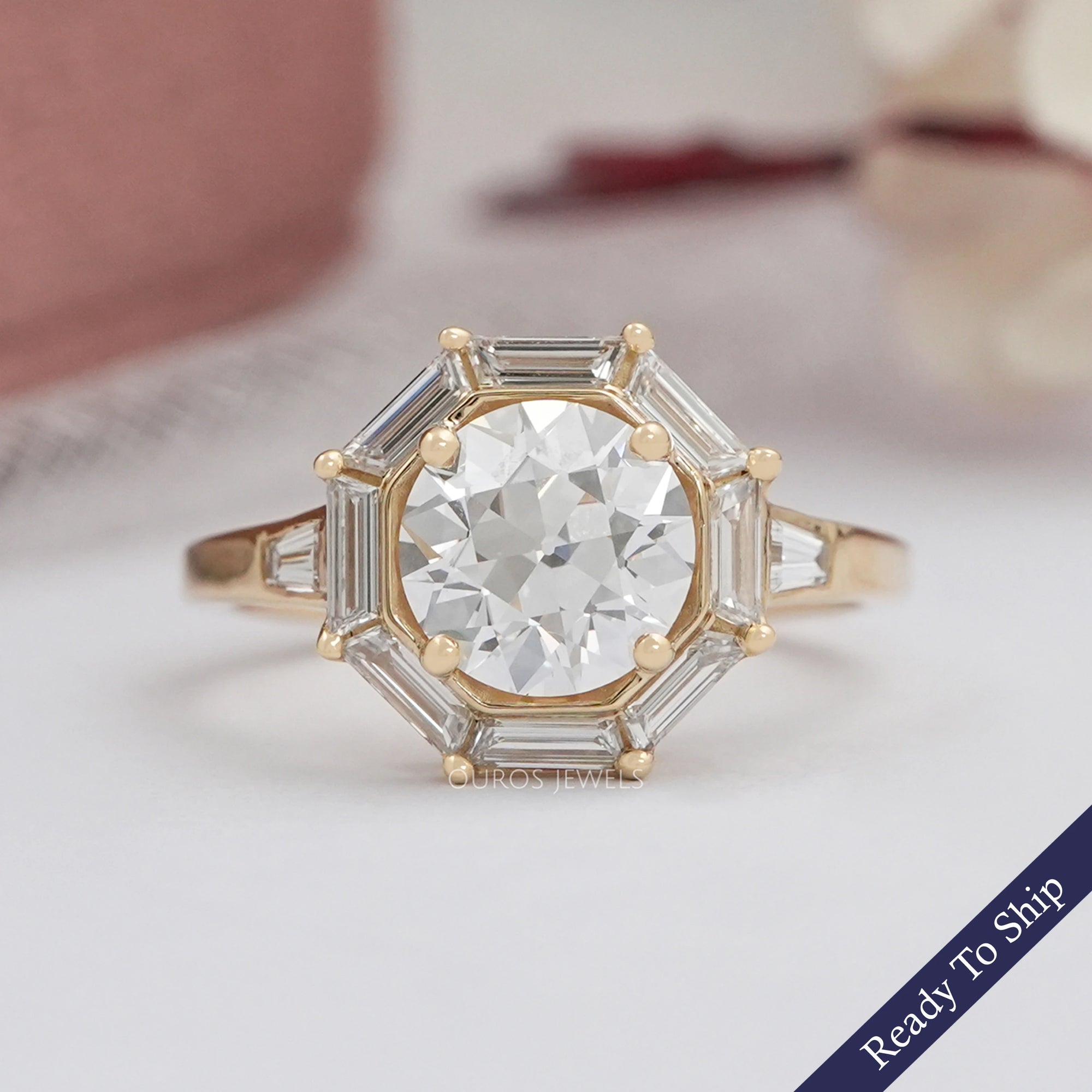 Old European Round Cut Lab Grown Diamond Halo Ring Ring