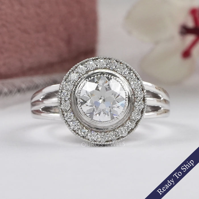 OEC Round Cut Lab Diamond Halo Engagement Ring