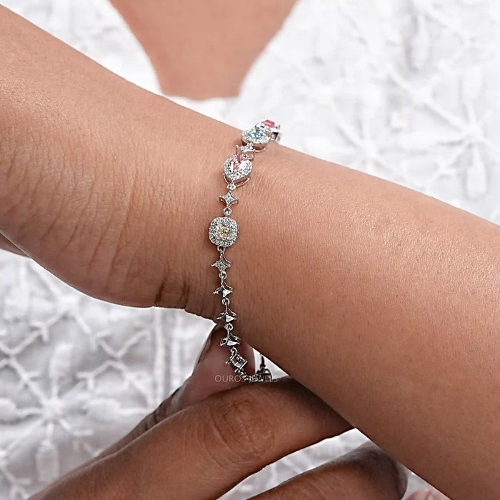 Fancy Color Diamond Halo Designer Bracelet