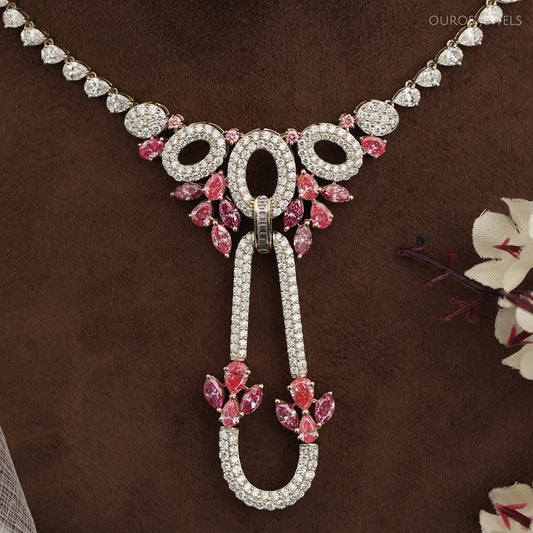 Pear And Round Shape Cluster Diamond Bridal Necklace Necklaces