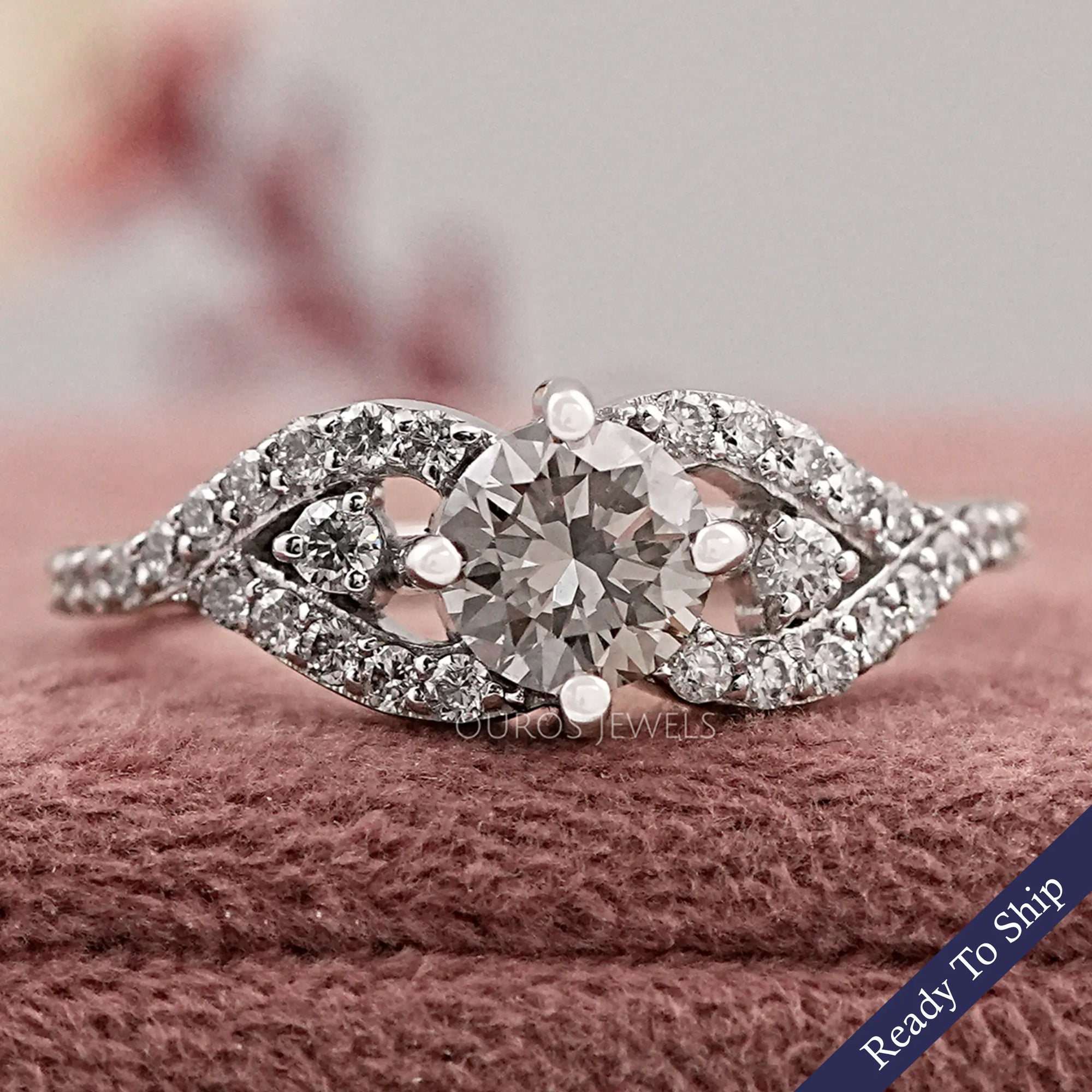 Olive Round Split Shank Accent Diamond Dainty Ring