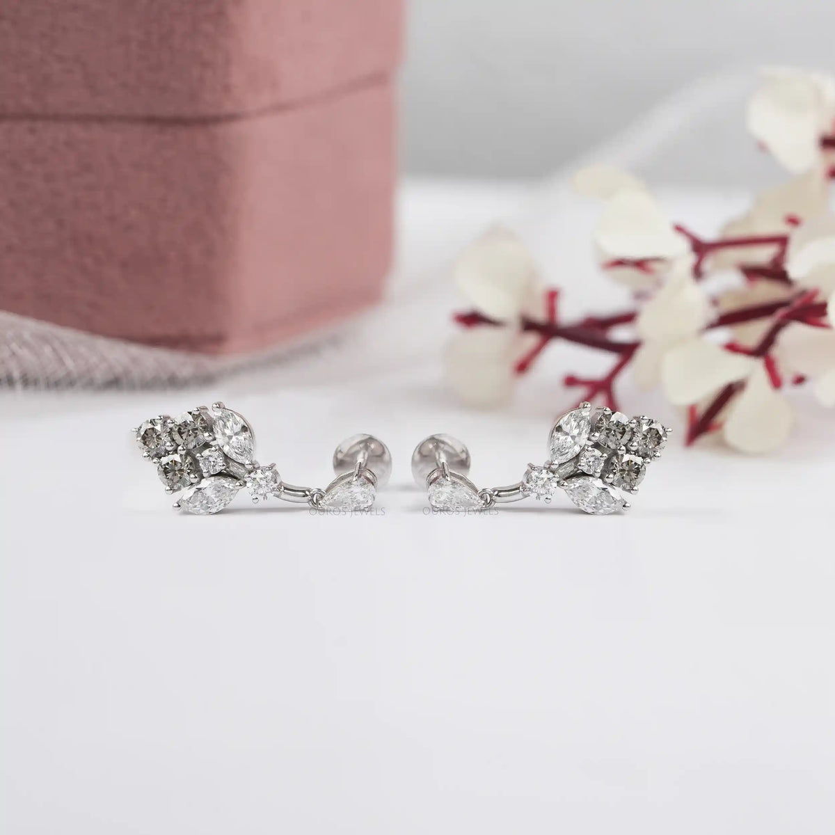 Olive Round Diamond Cluster Drop Earrings Earrings