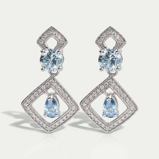 Blue Round With Pear Diamond Drop Earrings 