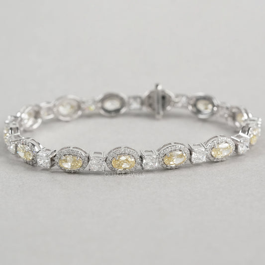 Yellow Oval Cut Halo Lab Grown Diamond Bracelet Bracelet